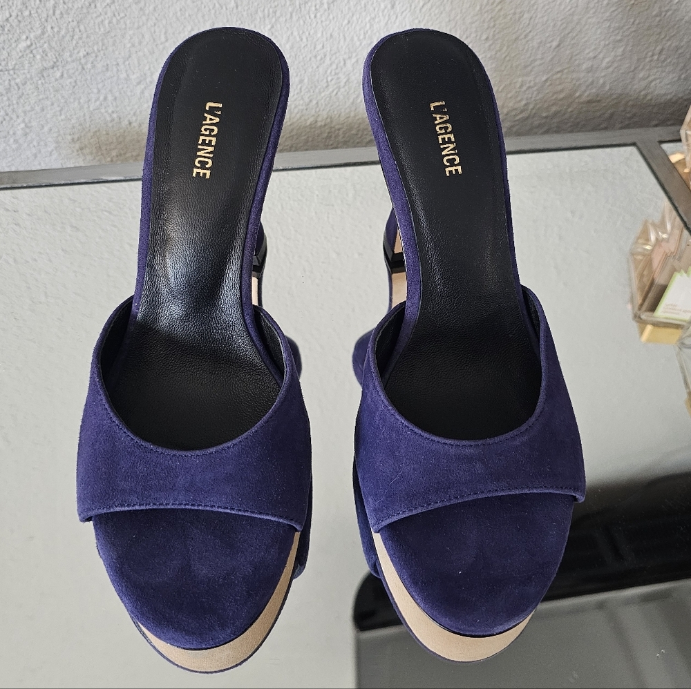 💙NEW L'AGENCE Avery Slide Sandal in Blue Nwot Size 6 - Picture 5 of 5